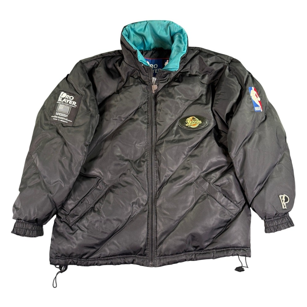 Vintage Pro Player Detroit Pistons Puffer Jacket Mens‎ Large Black 90s NBA Down